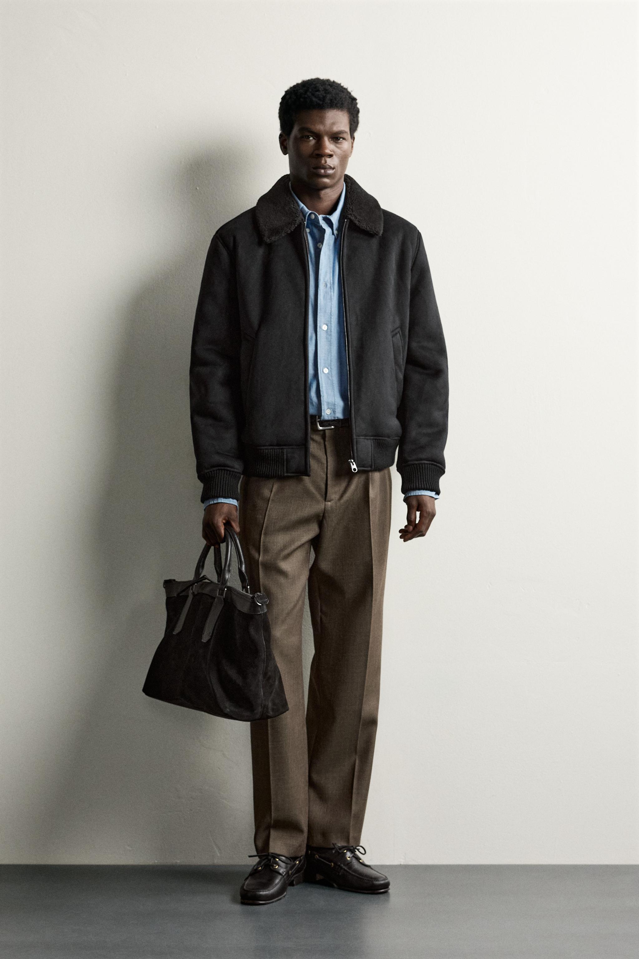 CONTRAST FAUX-SHEARLING FAUX LEATHER-EFFECT JACKET